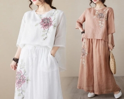 棉麻刺繡套裝